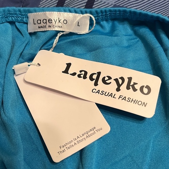 NWT Blue Halter Sleeveless Dress for Betty Rubble Costume, w/Felt Headpiece - Picture 6 of 7